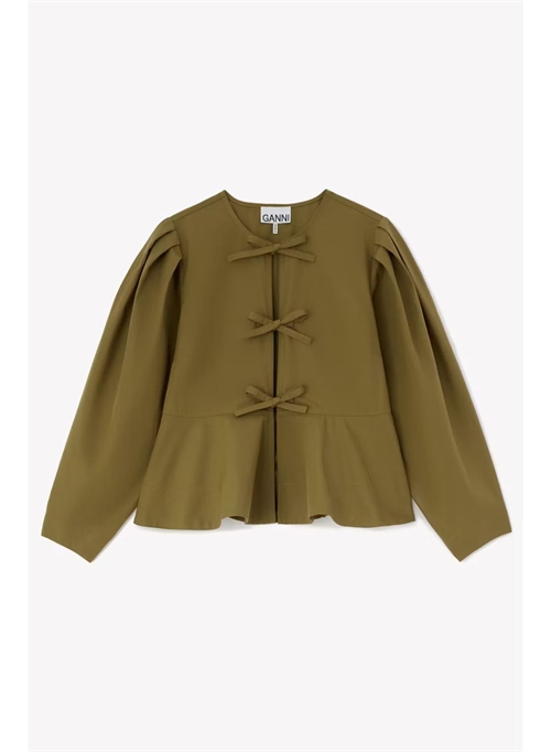 GANNI A1040508 COMPACT POPLIN LONG SLEEVE PEPLUM BLOUSE MILLITARY OLIVE